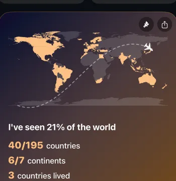 A Mapsake passport card showing the percentage of the world visited