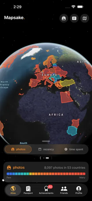 A shareable world map shaded by your photos