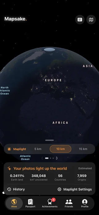 Maplight illuminating photo discoveries across a private world globe